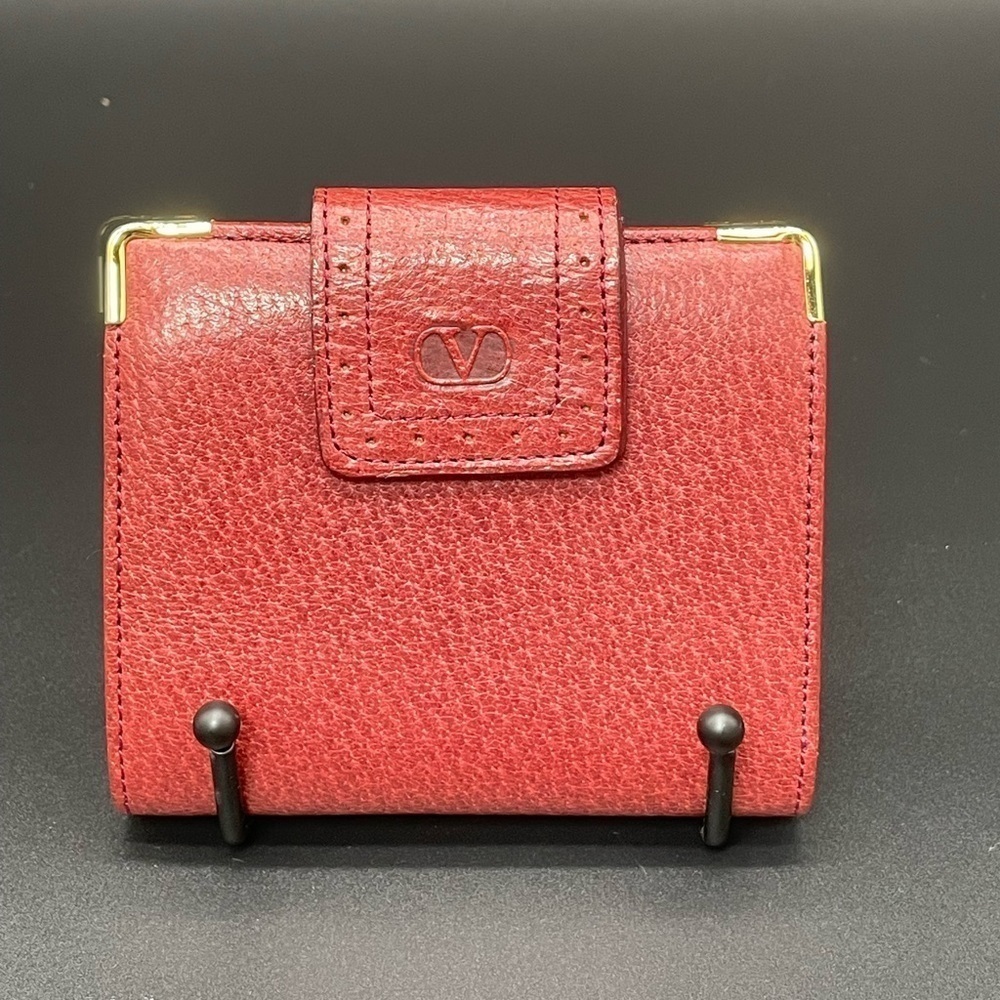 Valentino Garavani Red Kisslock Coin Pouch Snap Closure Wallet